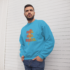 hispanic men wearing sweatshirt with design saying break brain barriers